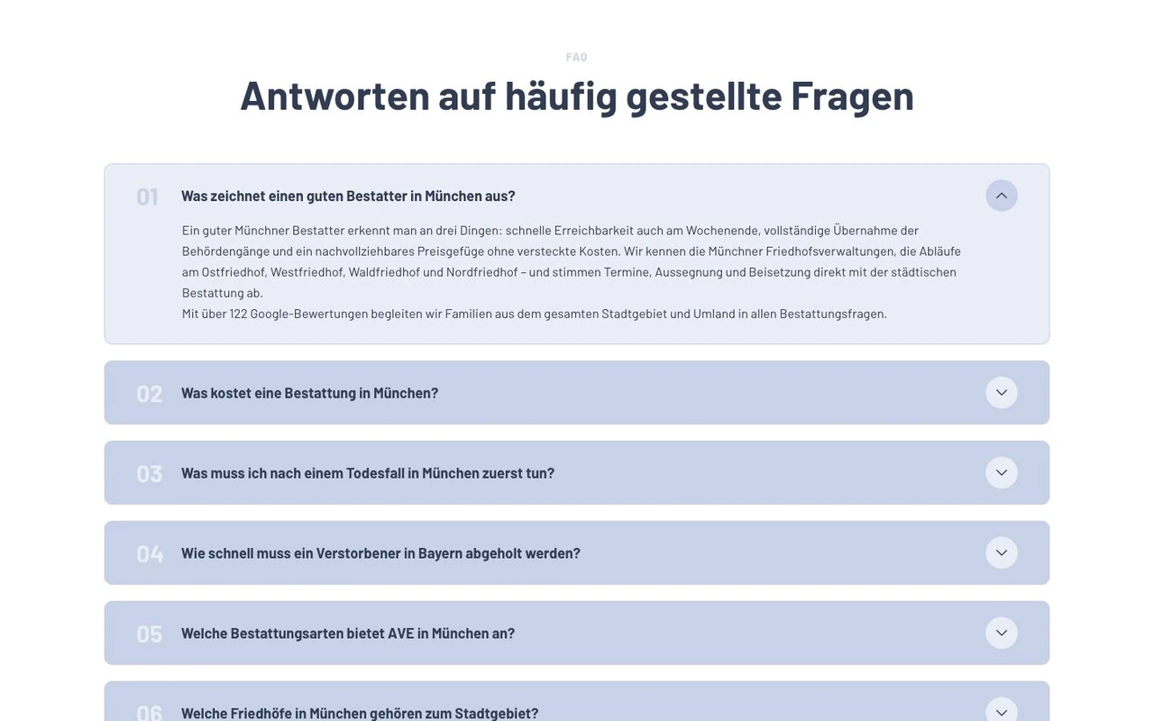 Häufige Fragen der AVE-Webseite