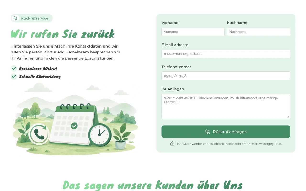 Kontaktbereich der Webseite von Deister Fahrdienste
