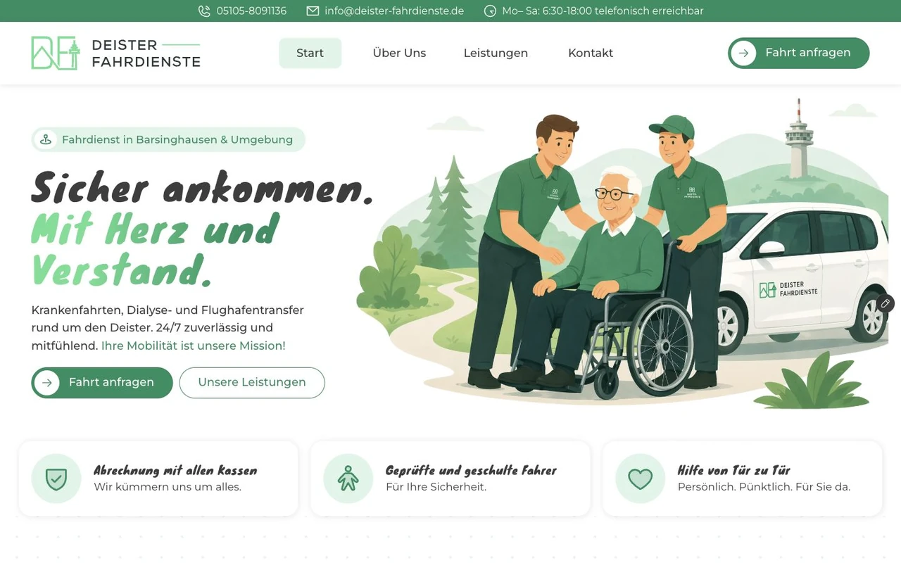 Desktopansicht der Webseite von Deister Fahrdienste
