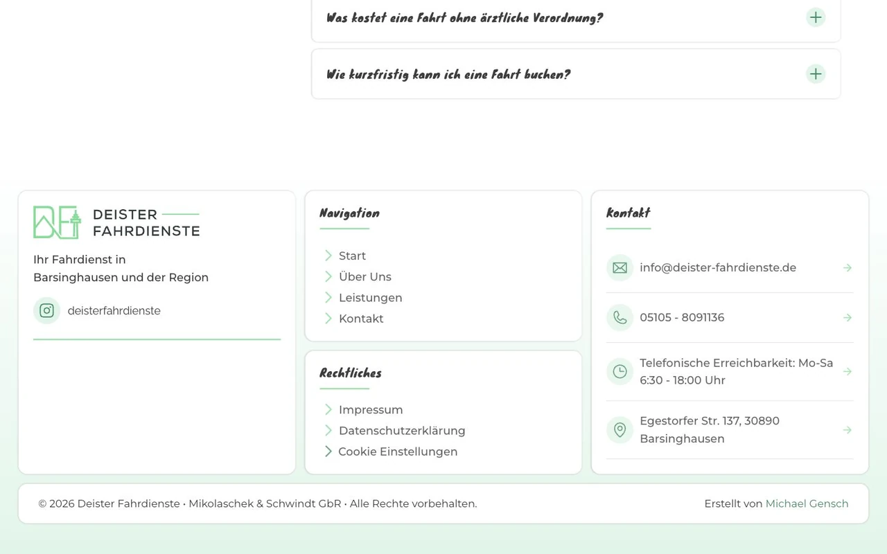 Seitenabschluss der Webseite von Deister Fahrdienste